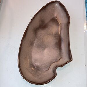 Frankoma Console Tray Lazy Bones Platter Bowl Trinket Tray Asymmetric Brown/Grey